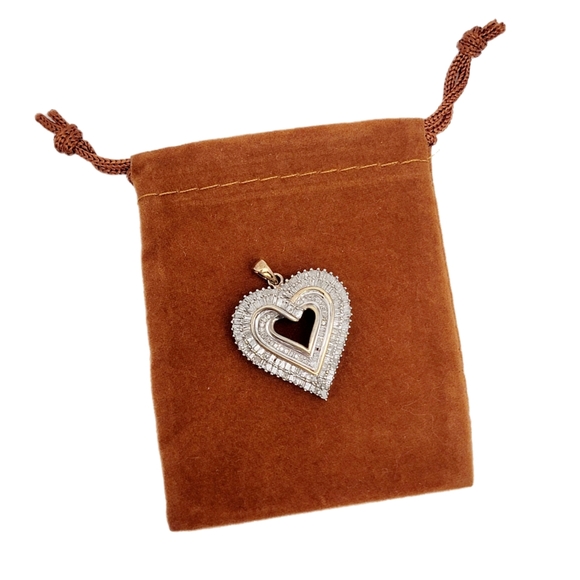 Vintage 1ct Diamond Heart Cluster Pendant Sterling Silver 925 Gold Inlay - Picture 1 of 8